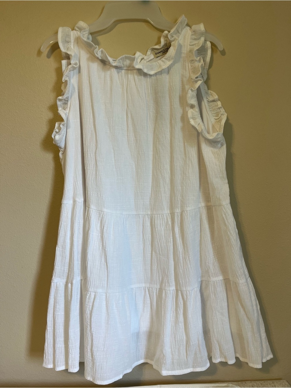 Chance or Fate White Ruffled Sleeveless Blouse Baby Doll Silhouette